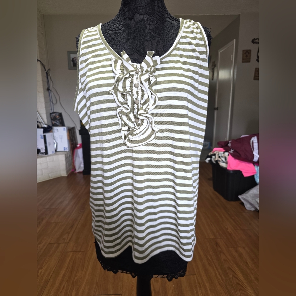 French Laundry Green and White Striped Tank Top